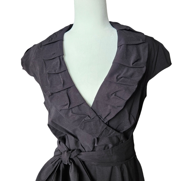 Le Chateau black midi dress with sash rushed shawl collar faux wrap 14/XL/XXL - Picture 7 of 16